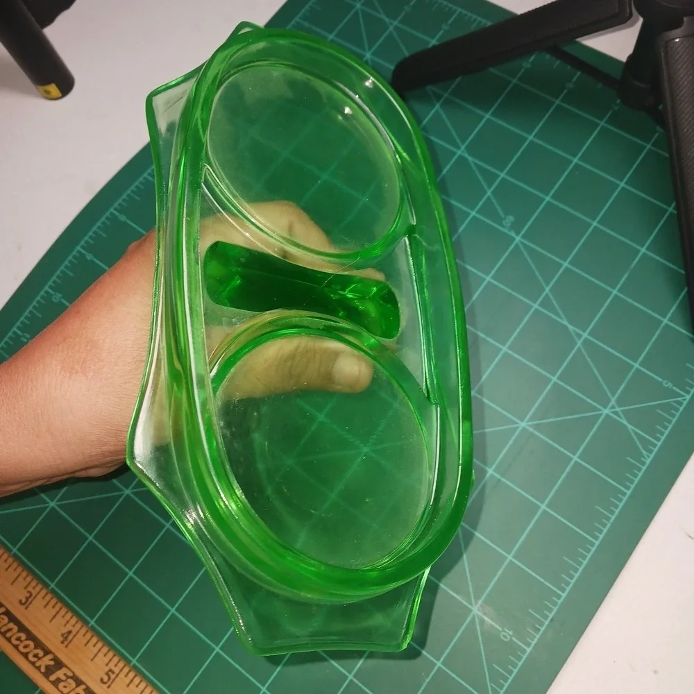 VTG CAMBRIDGE Decagon Uranium glass Cream & Sugar caddy